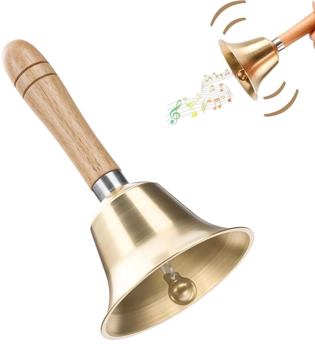 SolidKeus - Super Luide Handbel van Messing met Houten Handvat