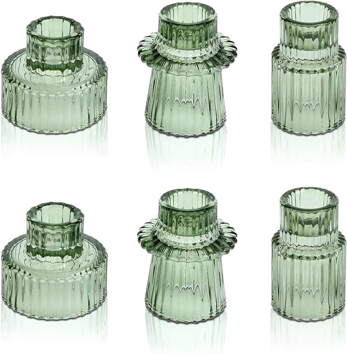 Set van 6 kandelaars, staafkaarsen, 2-in-1 kaarsenstandaard, staafkaarsen, theelichthouder, transparant, kleine glazen kaarsenstandaard, voor bruiloft, tafeldecoratie, eettafel, feest