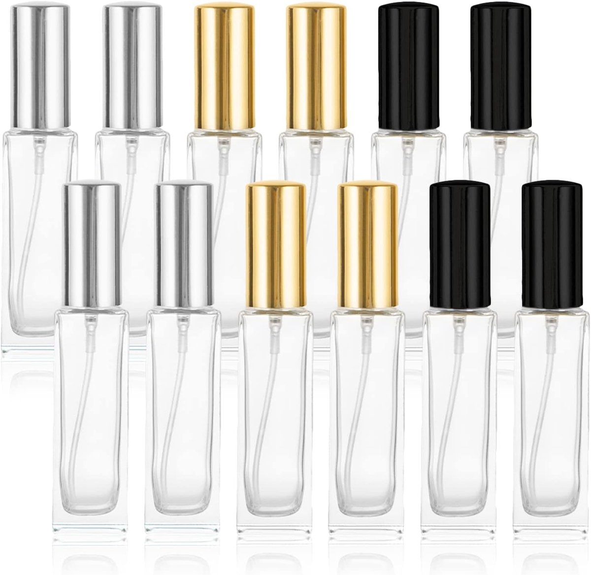 10 ml, verstuiver, parfumflesje, leeg, navulbaar, met verstuiver, voor reizen, vakantie, uitstapjes (12 stuks)