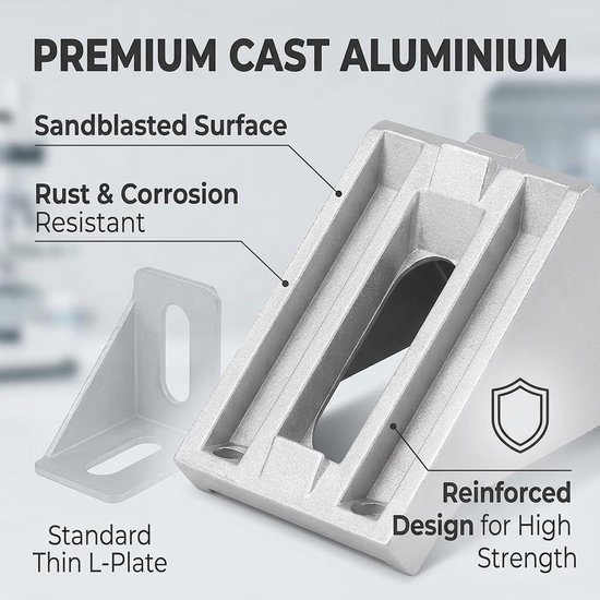 20 stuks hoekverbinders 40 x 40 cm 90 graden hoekhoek aluminium hoekverbindingen incl. schroeven en hamermooter, robuust bevestigingsmateriaal voor 3D-printer CNC-router, doe-het-zelfprojecten — afbeelding 2