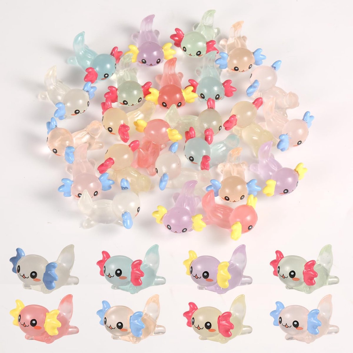 24 Stks Mini Hars Axolotl, Miniatuur Beeldje Glow in The Dark Hars Beeldjes Plezier Kleine Dierlijke Beeldjes voor DIY Craft Tuin Fairy Landschap Poppenhuis Ornament Potplanten Decoraties