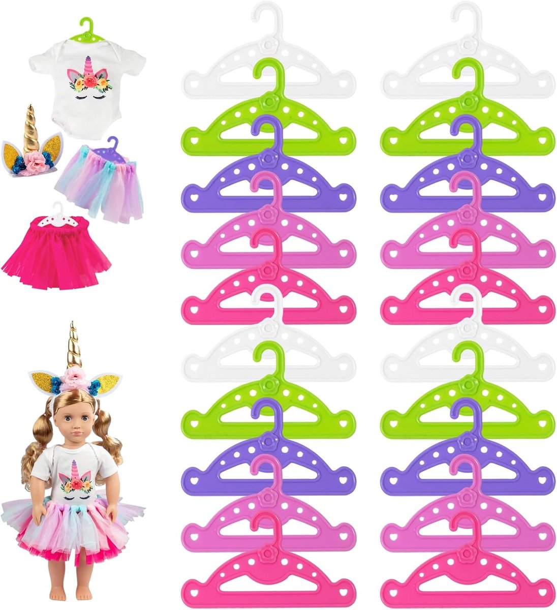 20 stuks babykledinghangers, plastic kinderkledinghangers, kledinghangers voor kinderen, poppenkledinghangers, poppenkledinghangers, poppenkledingkast, ruimtebesparende antislip