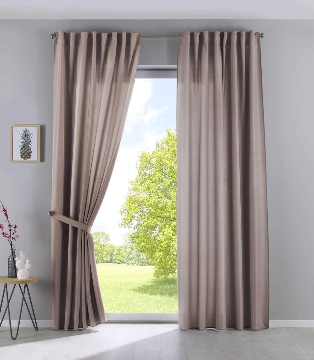 JENA, 2019037-2, set van 2 verborgen lussen, ondoorzichtig, linnenlook, (h x b), taupe, ondoorzichtig, linnenlook, gemêleerd, gordijn met gordijnhouder