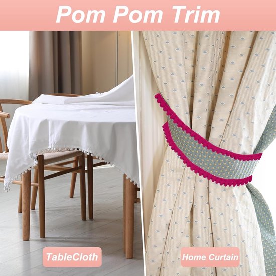 10 yards Pom Pom Trim Lint, 0,5 inch breed wit pompon ball fringe trim naaien franjes stof trim lint voor doe-het-zelf ambachten gordijnen kussen woondecoratie — afbeelding 5
