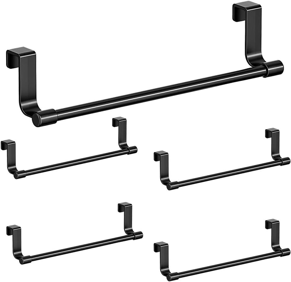 5 Stuks Keukenhanddoekhouder, Deurhanddoekhouder, Deurophanging, Theedoekhouder Zonder Boren, Theedoekhouder om op te Hangen, Koolstofstaal, voor Kastdeur, Badkamer en Slaapkamer (Zwarte)
