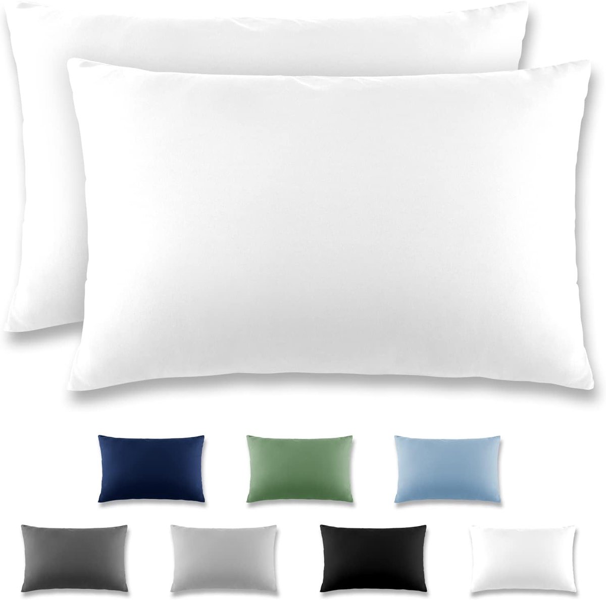 Kussenhoes 50x70 cm - Set van 2 Hoofdkussenhoes - Microvezel Kussenhoes voor Kussens, Hoofdkussenhoezen met Ritssluiting, 50 x 70 Pillow Case - Wit