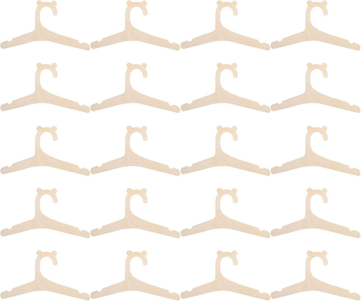 Kleerhangers, 20 stuks, kinderkleerhangers, poppenkleerhangers, babykleerhangers van hout, schattige berenvorm, groefdesign, ter decoratie, om kleding op te hangen (12,1 x 22,8 cm)