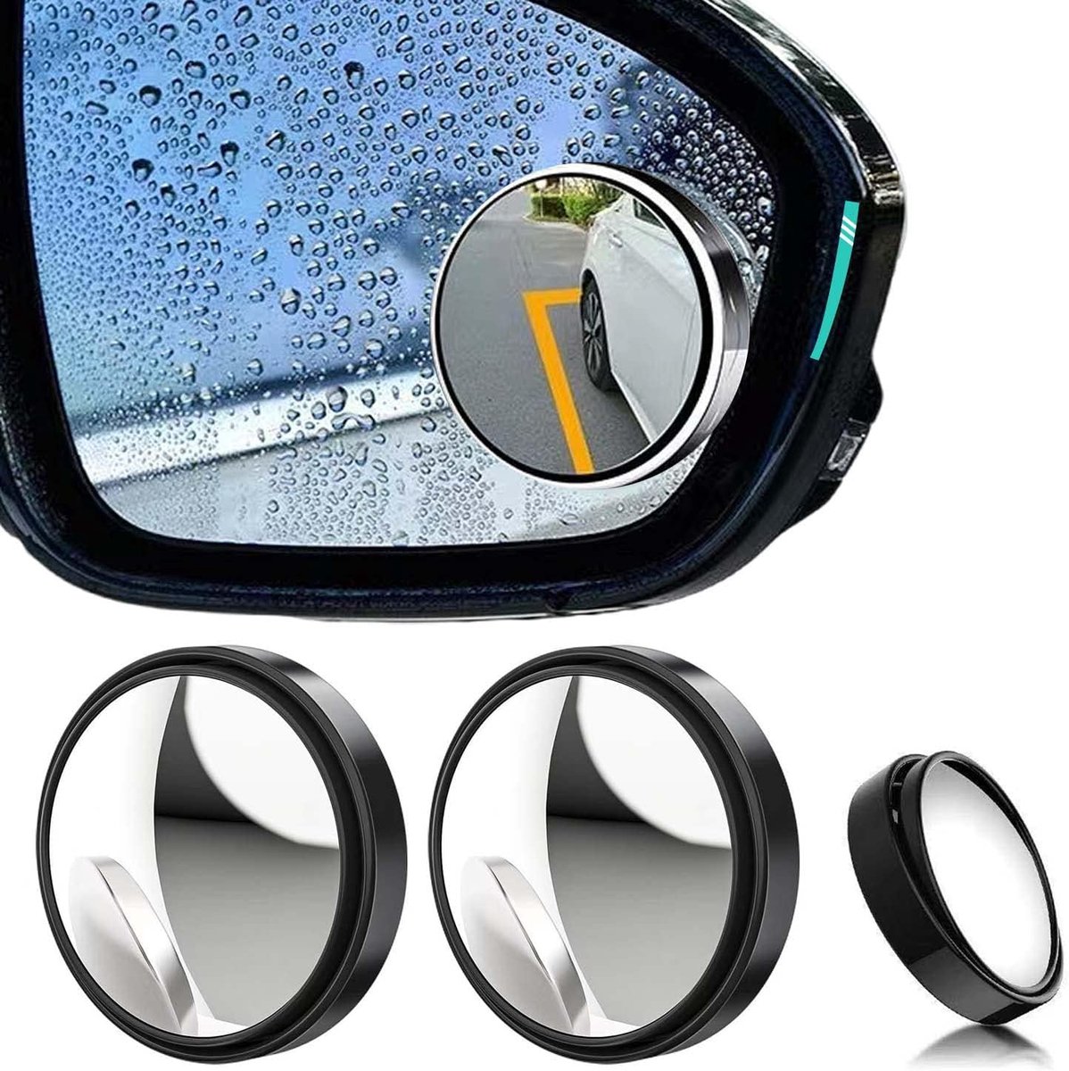 2 stuks 360° draaibare dodehoekspiegel voor auto, HD kristalglas groothoek zijspiegel waterdicht duurzaam verkeersveiligheid (zwart)