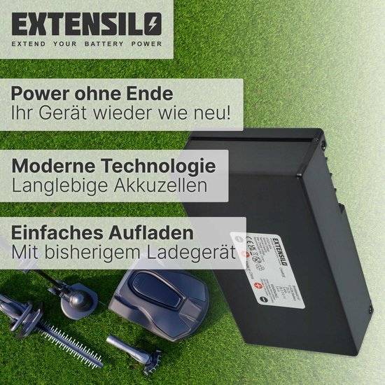 EXTENSILO Vervangende accu voor Stiga 1126-1032-01, 1126-9121-01, 1126-9137-01, 531118, 531119, 531113 voor grasmaaiers (3400mAh 25,2V Li-Ion) — afbeelding 3