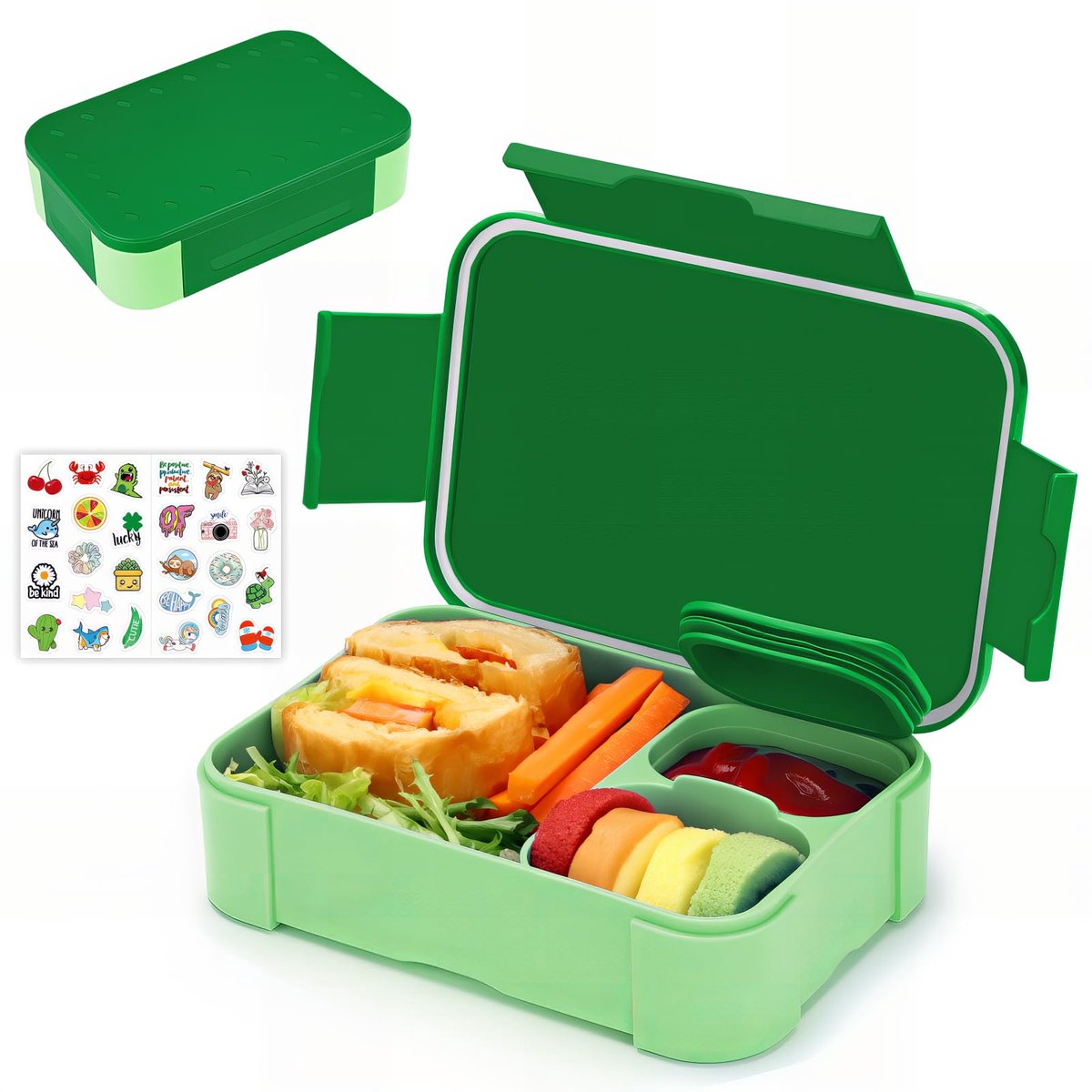Broodtrommel voor kinderen, met vakken, 900 ml, Bento Box voor kinderen, lekvrije lunchbox, broodtrommel voor kinderen, volwassenen, kleuterschool, school, uitstapjes, magnetron