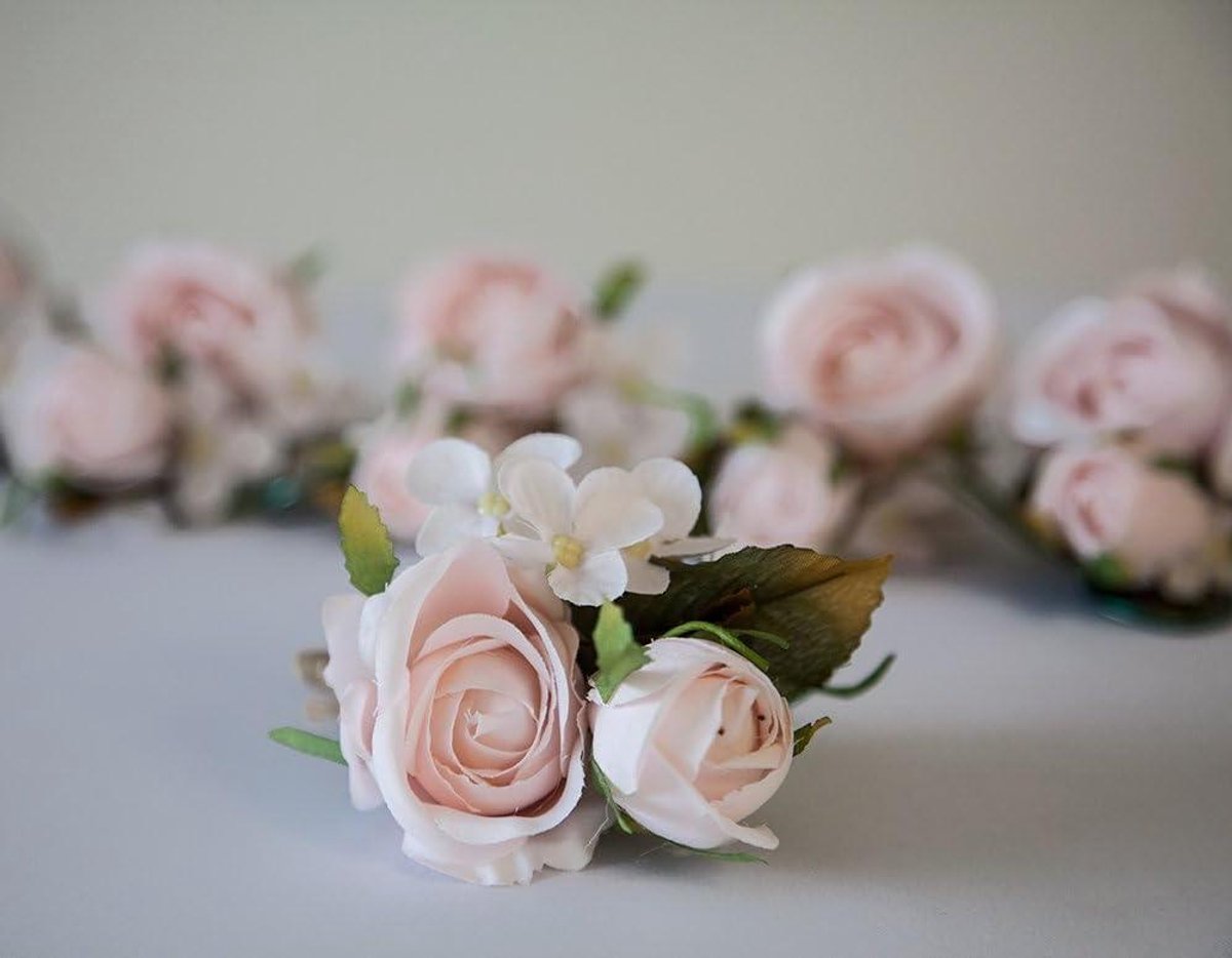 Zijden Roos Corsage - Knoopgat Decoratie - Bruiloft Versiering - Set van 6 - Dubbele Roos - Lichtroze