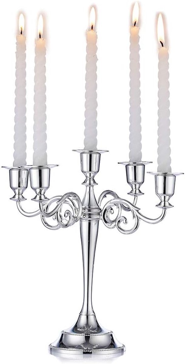 Aluminium Kandelaar - Kaarsenhouder Metaal - Dinertafel Decoratie - Fijn Muffle Varnish - 11 x 27 cm - Zilver
