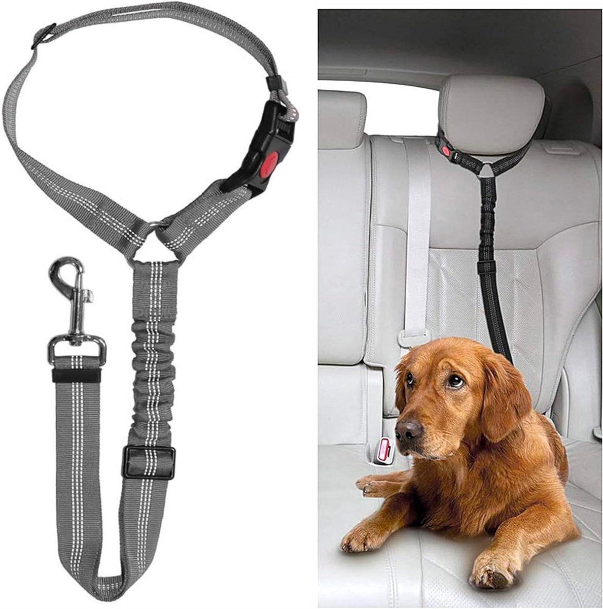 Autogordel Hond - Huisdier Riem - Veilig Reizen - Verstelbare Lengte - 20-28 Inch - Grijs