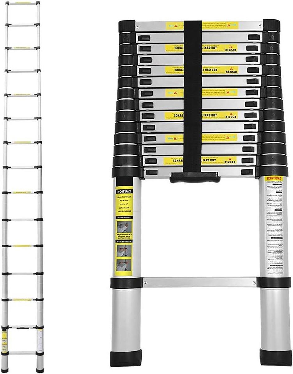 Telescopische ladder - Uitschuifbare ladder - Klus en onderhoud - Antislip en knelbeveiliging - 44 meter - Aluminium
