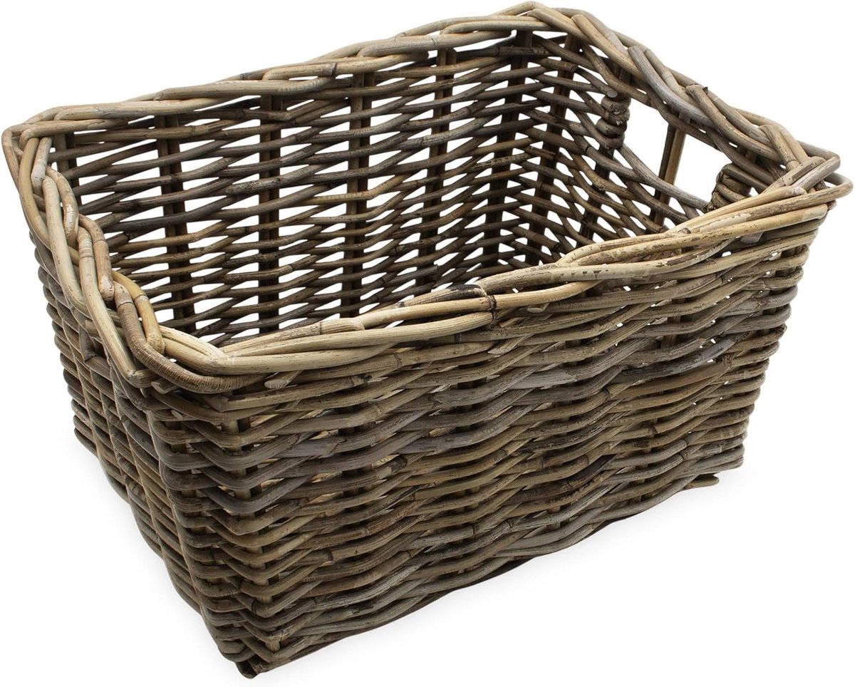 Rotan opbergmand - Wilgentenen mand - Woonkamer decoratie - Met handgrepen - 44 x 33 cm - Grijs