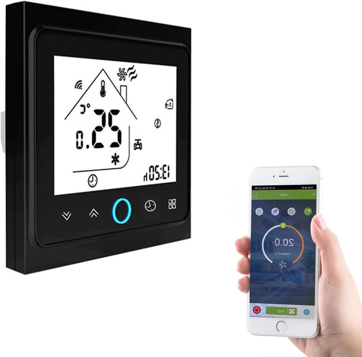 Wifi Thermostaat - Temperatuurregelaar Vloerverwarming - Energie Besparen - Spraakbesturing Compatibel - 16A - Zwart