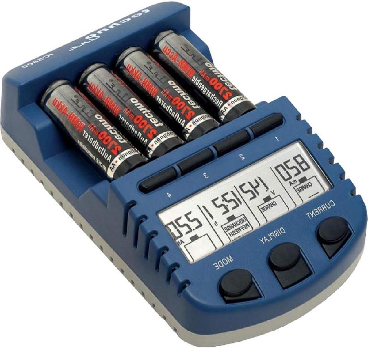 Batterijlader - Acculader - Batterijen Opladen - Microprocessor Gestuurd - 4 Sleuven - Blauw