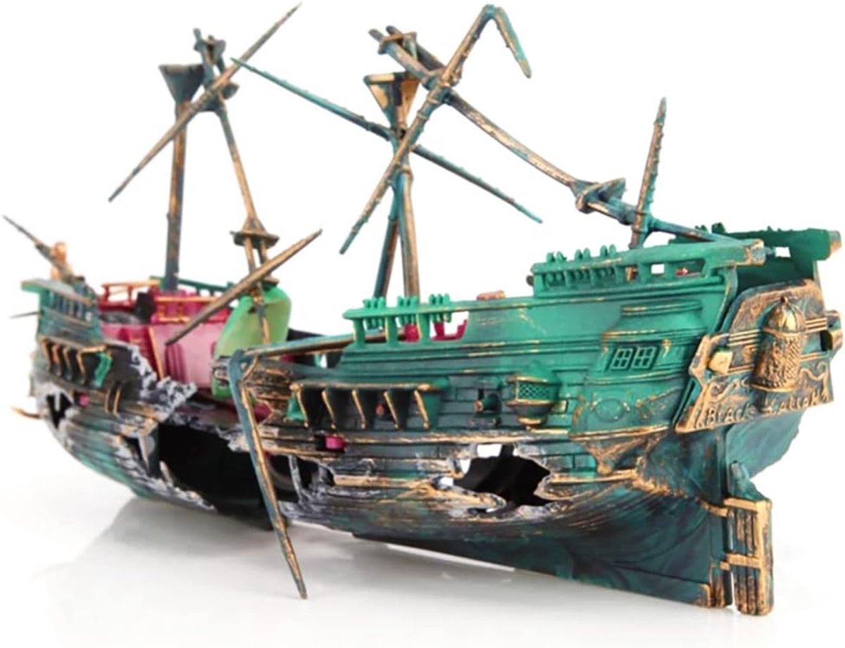 aquarium starterset - Aquarium Decoratie - Scheepswrak - Beweeglijke Masten - Luchtbel Bubbler - Voor Aquariums