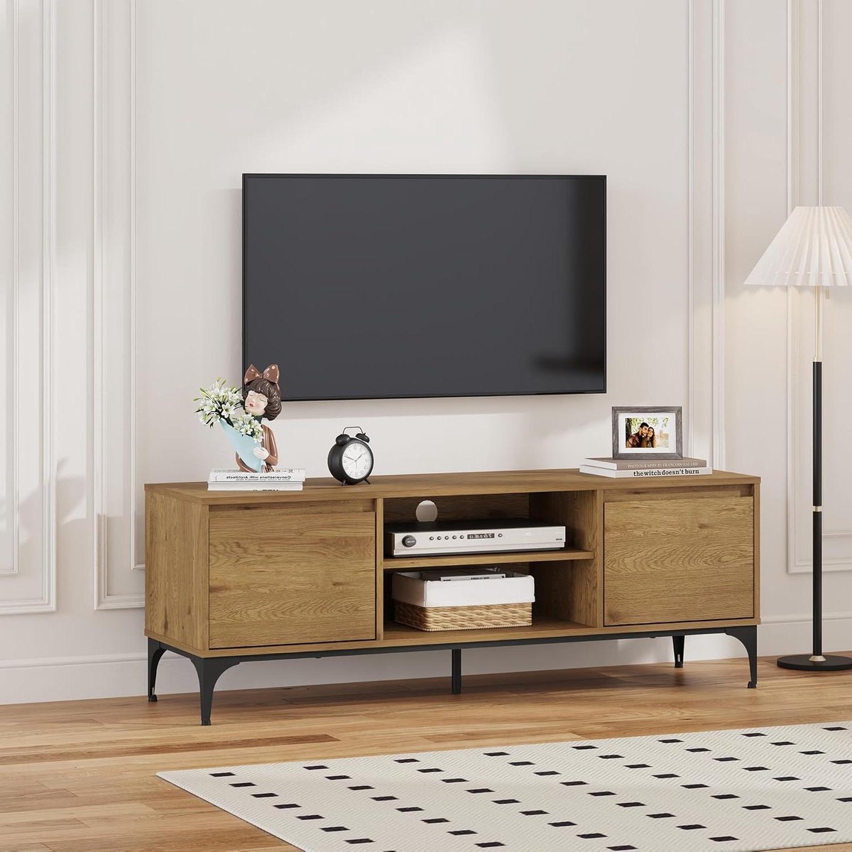 Tv-meubel - Lowboard Kast - Entertainment Plaatsen - Geïntegreerde Kabeldoorvoeren - 140x40x50 cm - Eikenkleurig Zwart