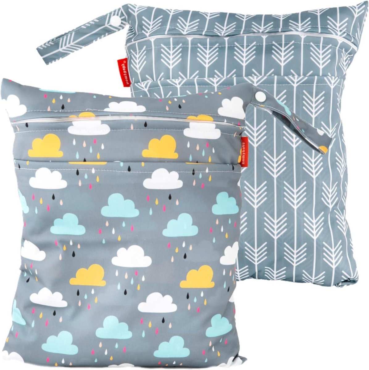 Waterdichte Stoffen Tassen - Opbergzakken Luiertas - Organiseren van Babybenodigdheden - Dubbele Rits Vakken - 33 x 28 cm - Wolkenprint