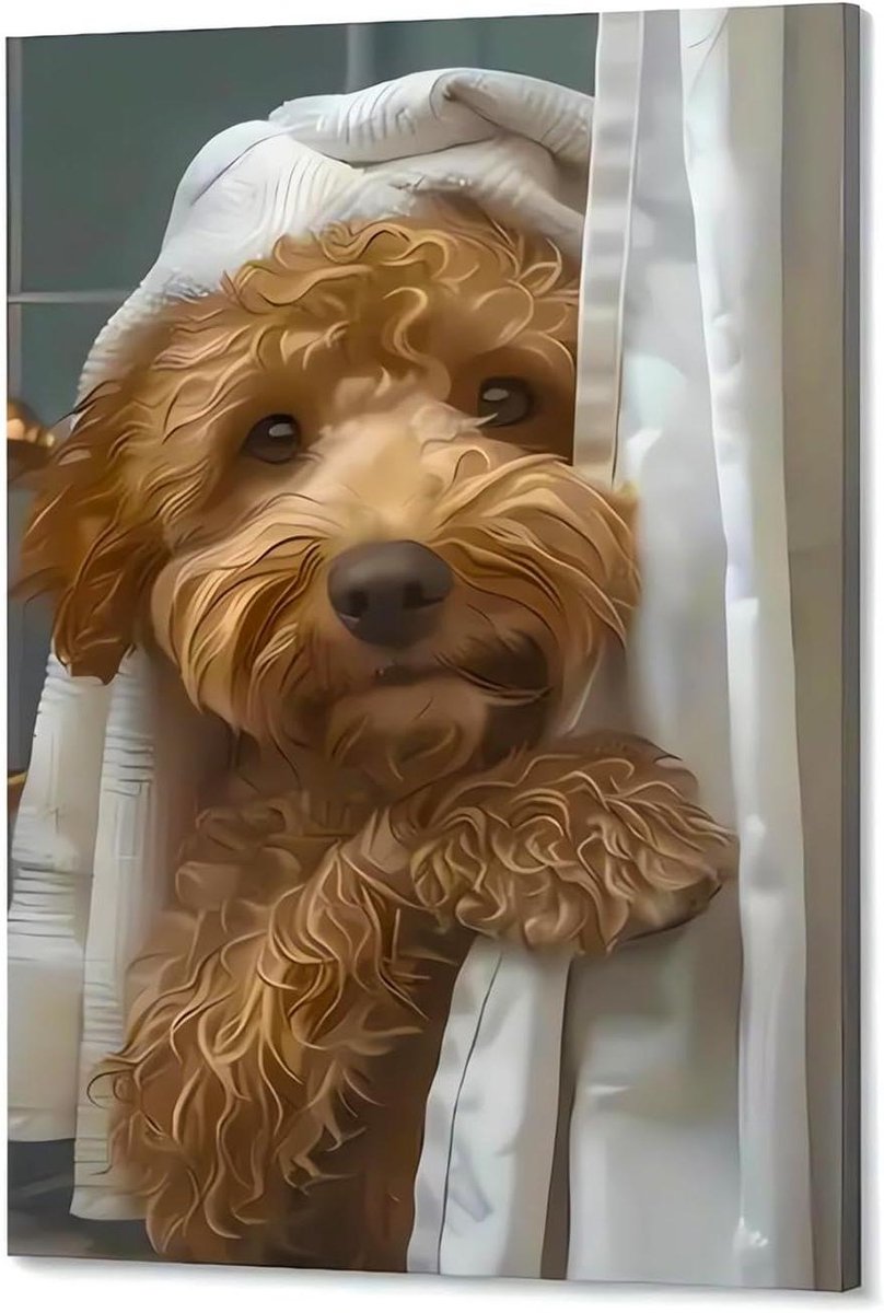 Hond Poster - Dieren Kunst Muurdecoratie - Badkamer Decoreren - Grappig Ontwerp - 30 x 40 cm - Meerdere kleuren
