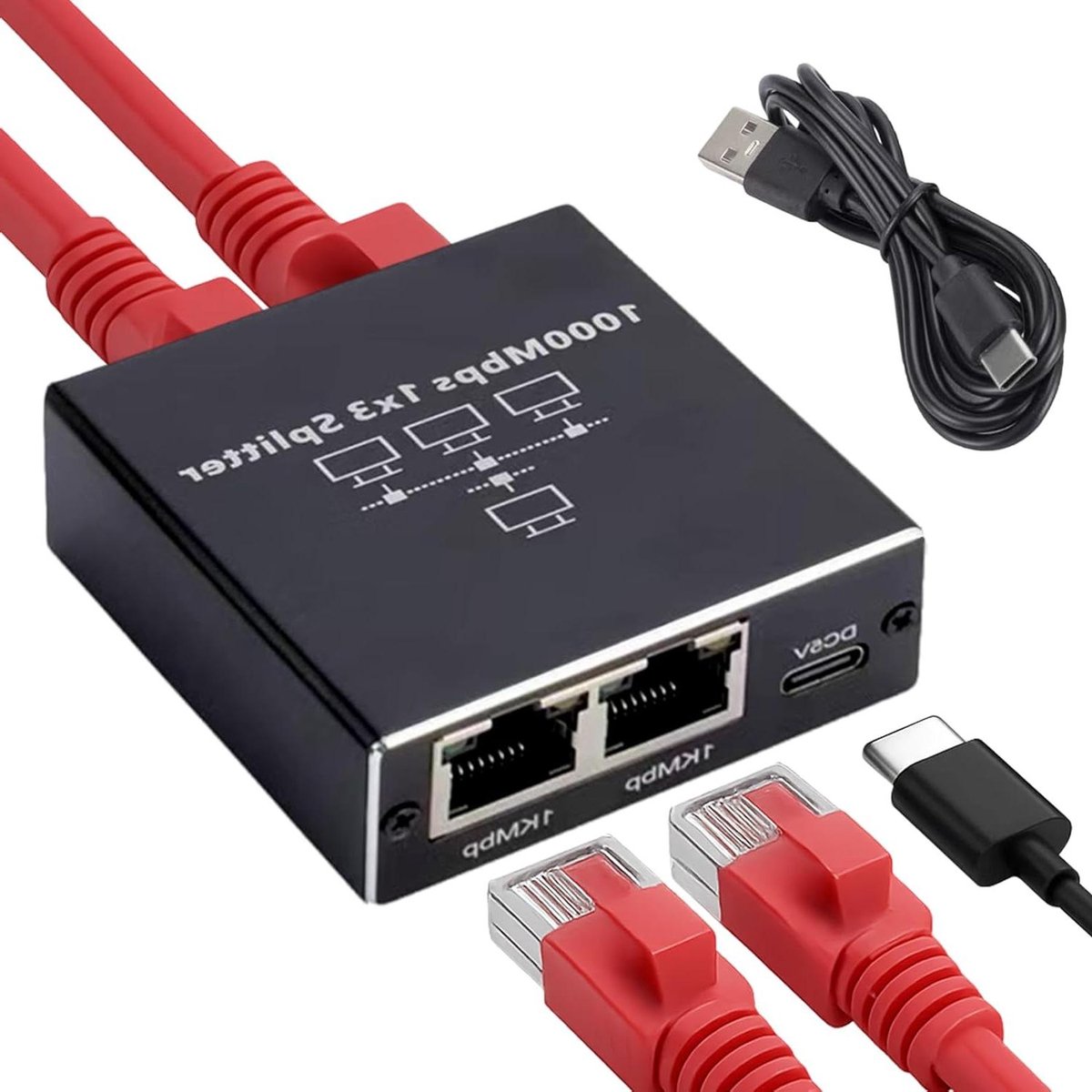 Ethernet Switch - RJ45 Splitter Hub - Netwerk Poorten Uitbreiden - 1000 Mbps Snelheid - 1 tot 3 Poorten - Grijs