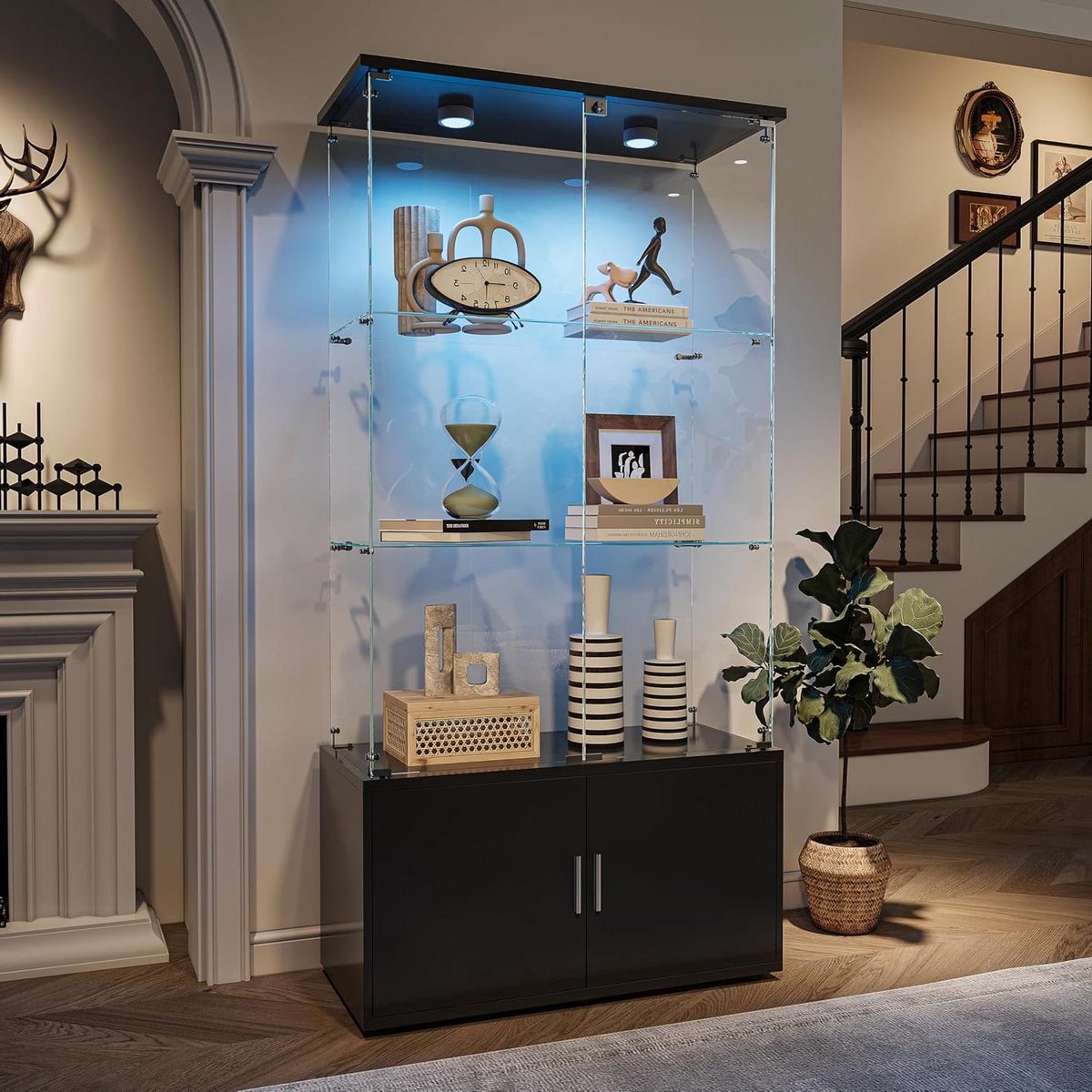 Glazen Vitrinekast - Displaykast Verlichting - Collectie Presenteren - Met Ledverlichting - 164 x 78.5 x 35 cm - Zwart