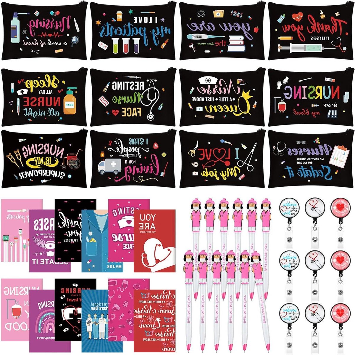 Verpleegster Cadeauset - Waarderingsgeschenken Verpleegkundigen - Dankbaarheid Tonen - 48 Delige Set - N.v.t. - Zwart