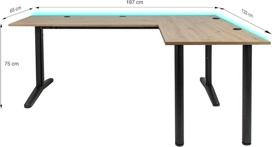 Gaming Hoekbureau - L-vorm bureau Speeltafel - Gaming setup - Geïntegreerd kabelbeheer - 197 x 132 cm - Hout — afbeelding 5