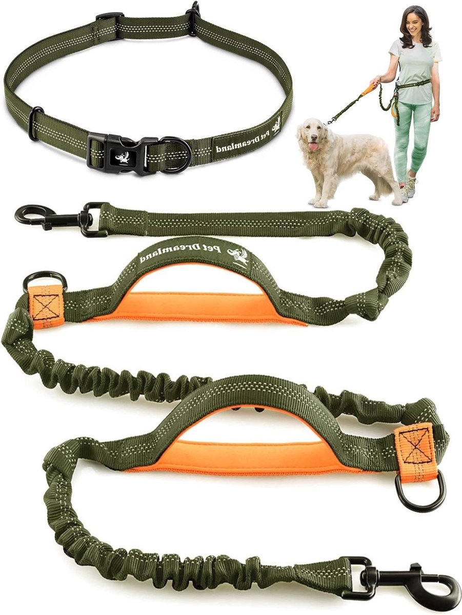 Handsfree Hondenriem - Bungee Riem Wandelen Riem - Sporten met Hond - Verstelbare Heupriem - 193 cm - Bruin