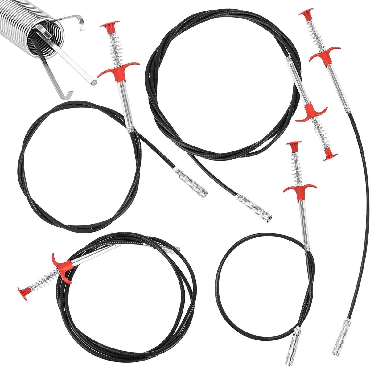 Afvoer Ontstopper Set - Grijper Gereedschap - Verstopte Afvoeren Reinigen - Flexibele 4-Klauwen Grijper - 5 stuks 60-300cm - As shown