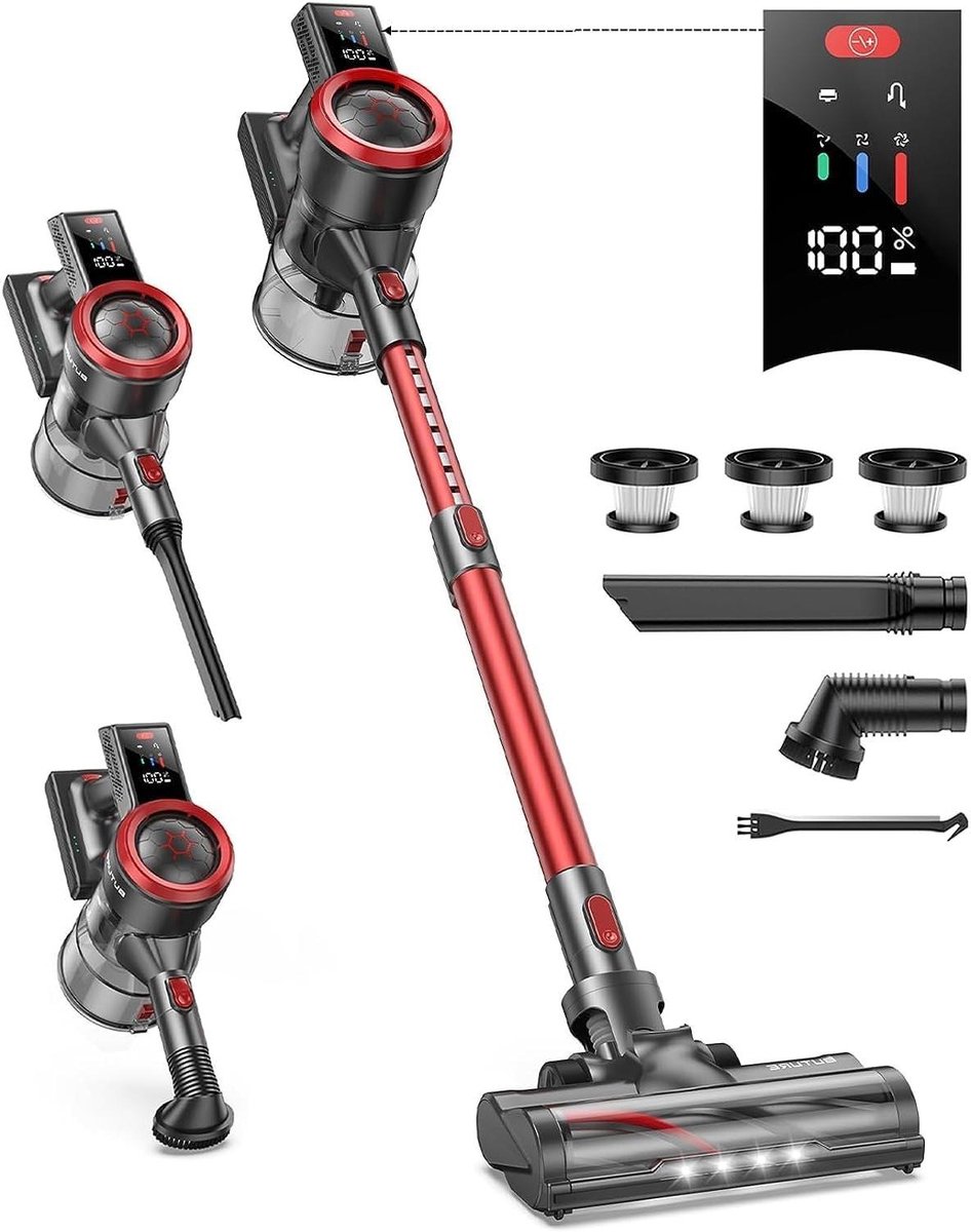 Draadloze Stofzuiger - Elektrische Bezem - Huishouden Schoonmaken - Automatische Modus - 15 Liter - Rood