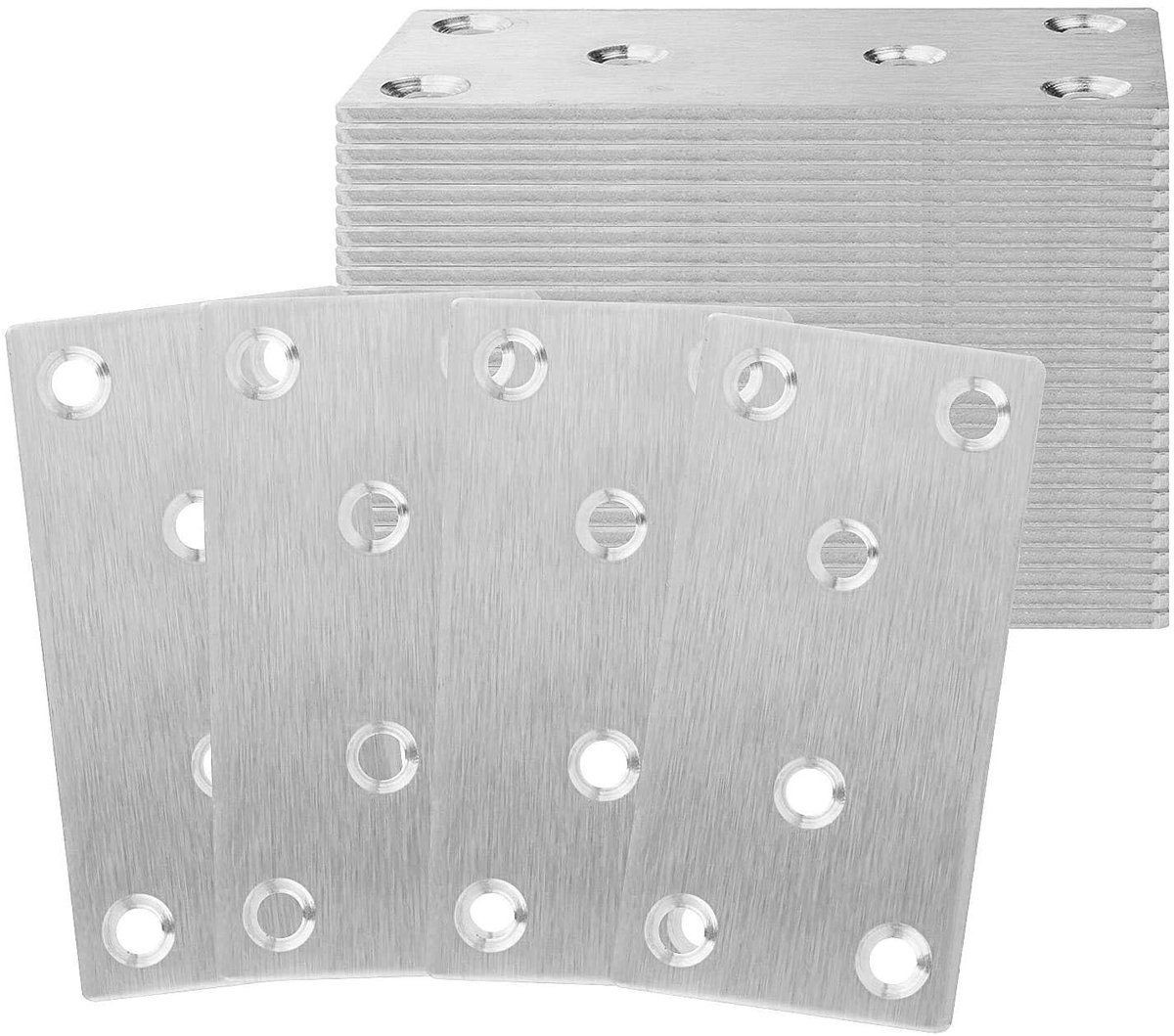 30 Stuks Platte Hoekverbinder Rvs 40 x 80 mm, Hoekverbinder 4 Gaten 2 mm Dik, Robuuste Verbindingsplaat voor Hout Meubel Kast Plank Montage Ideaal voor Zware Constructie en Stevige