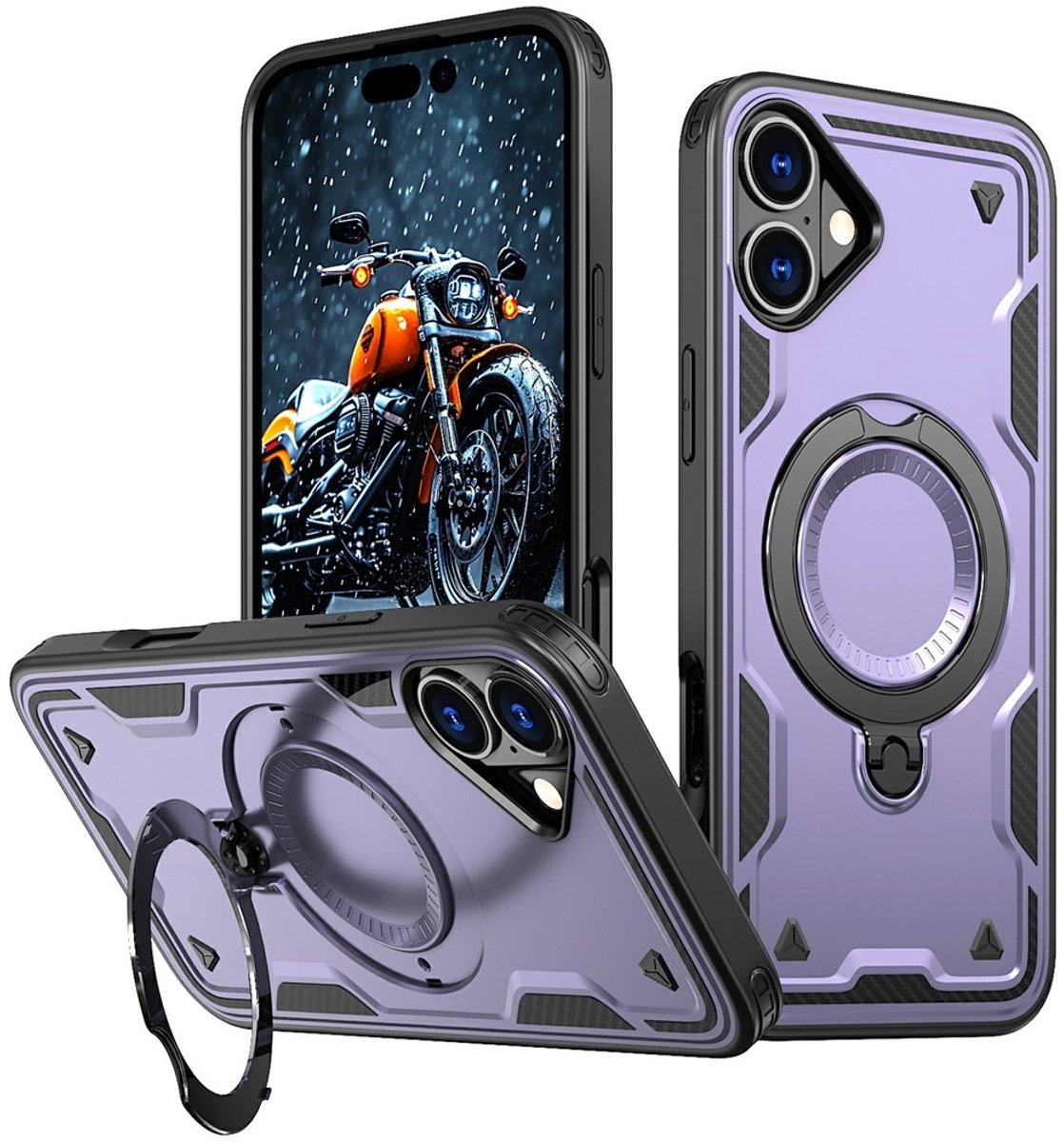 Coverup Hoesje - Geschikt voor iPhone 16 Hoesje - Coverup Armor Back Cover met MagSafe Compatible Kickstand - Paars