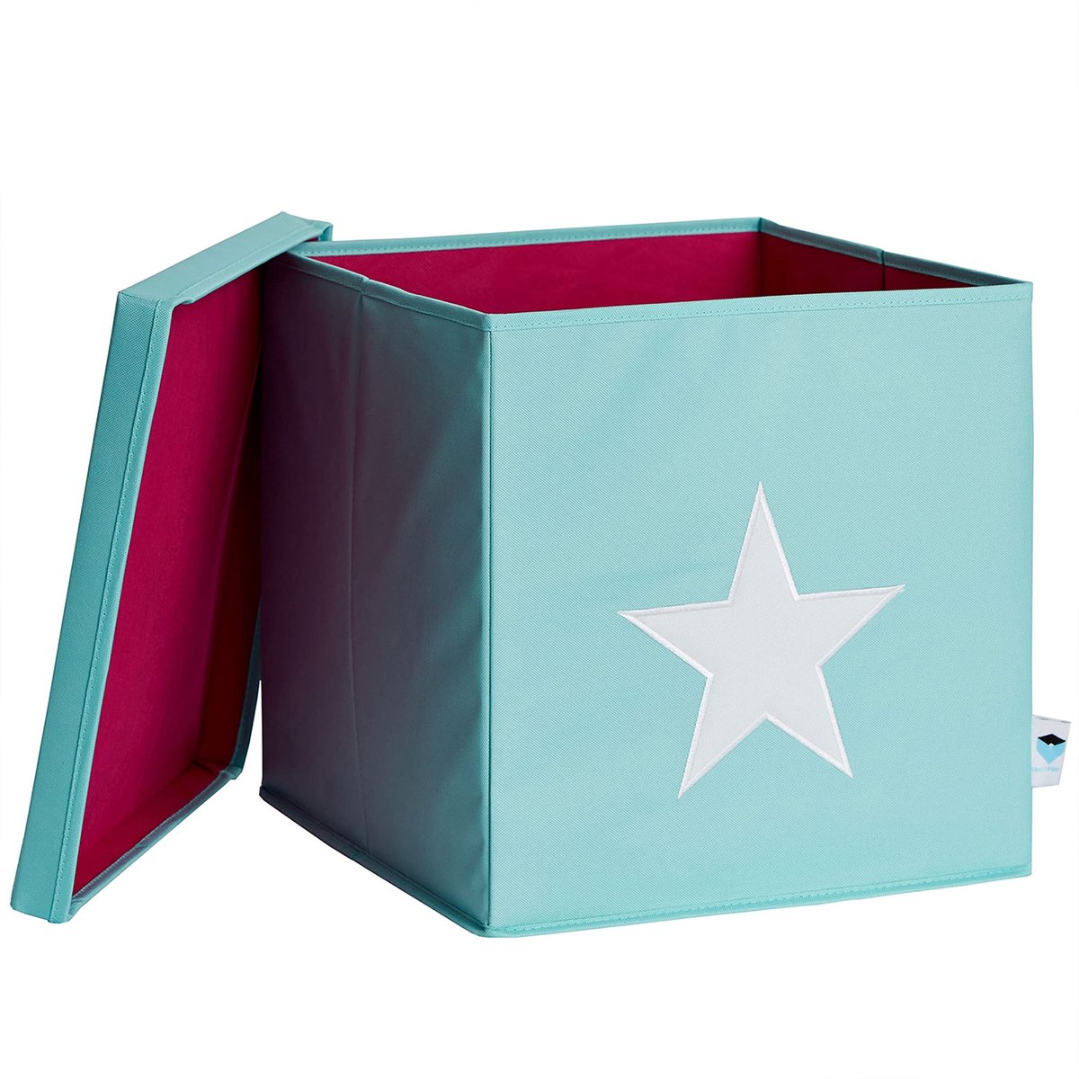 it Store it Opbergdoos met deksel - Stoffen doos voor op de plank - Vierkant en extra stevig - Turquoise met witte ster - 33x33x33 cm
