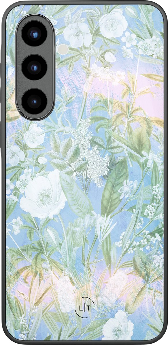 Hoesje geschikt voor Samsung Galaxy A56 - Bright summer - Luxe Glazen Hardcase - Bloemen - Blauw