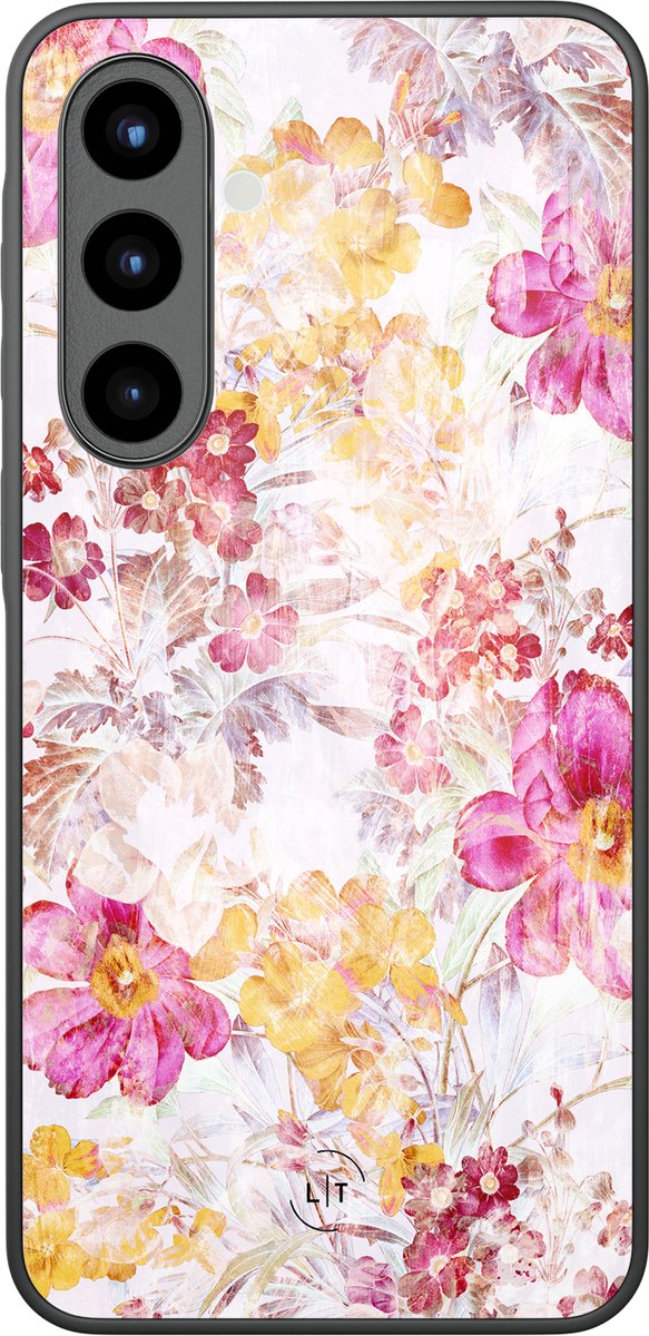 Hoesje geschikt voor Samsung Galaxy A56 - Pink blossom - Luxe Glazen Hardcase - Bloemen - Multi