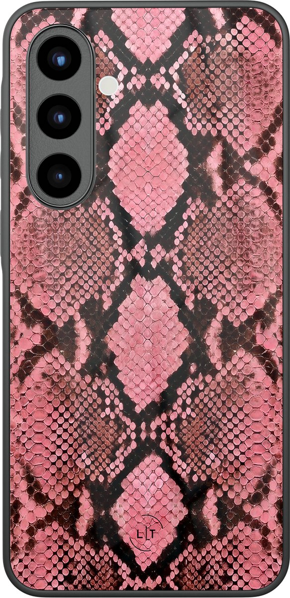 Hoesje geschikt voor Samsung Galaxy A56 - Slangenprint roze - Luxe Glazen Hardcase - Slangenprint - Roze