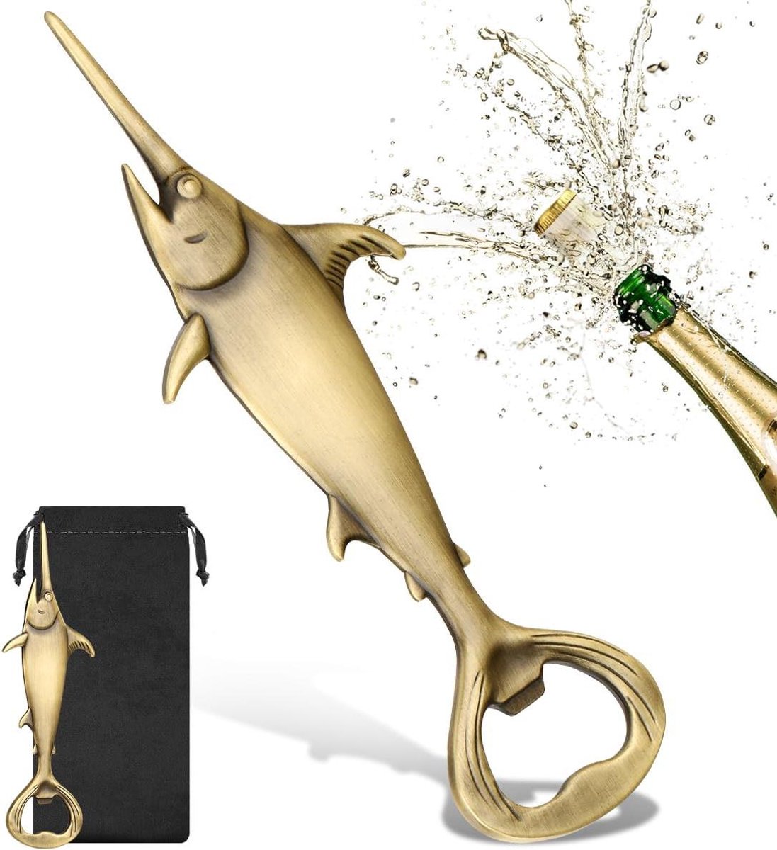 Flesopener Zwaardvis - Visopener - Flessen Openen - Uniek Vissersontwerp - 1379 cm - Geborsteld