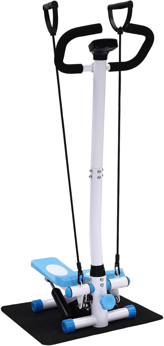 Fitness Stepper - Hometrainer Mini - Cardio Training - Met Stuur - 29 x 39 x 110 cm - Blauw Wit