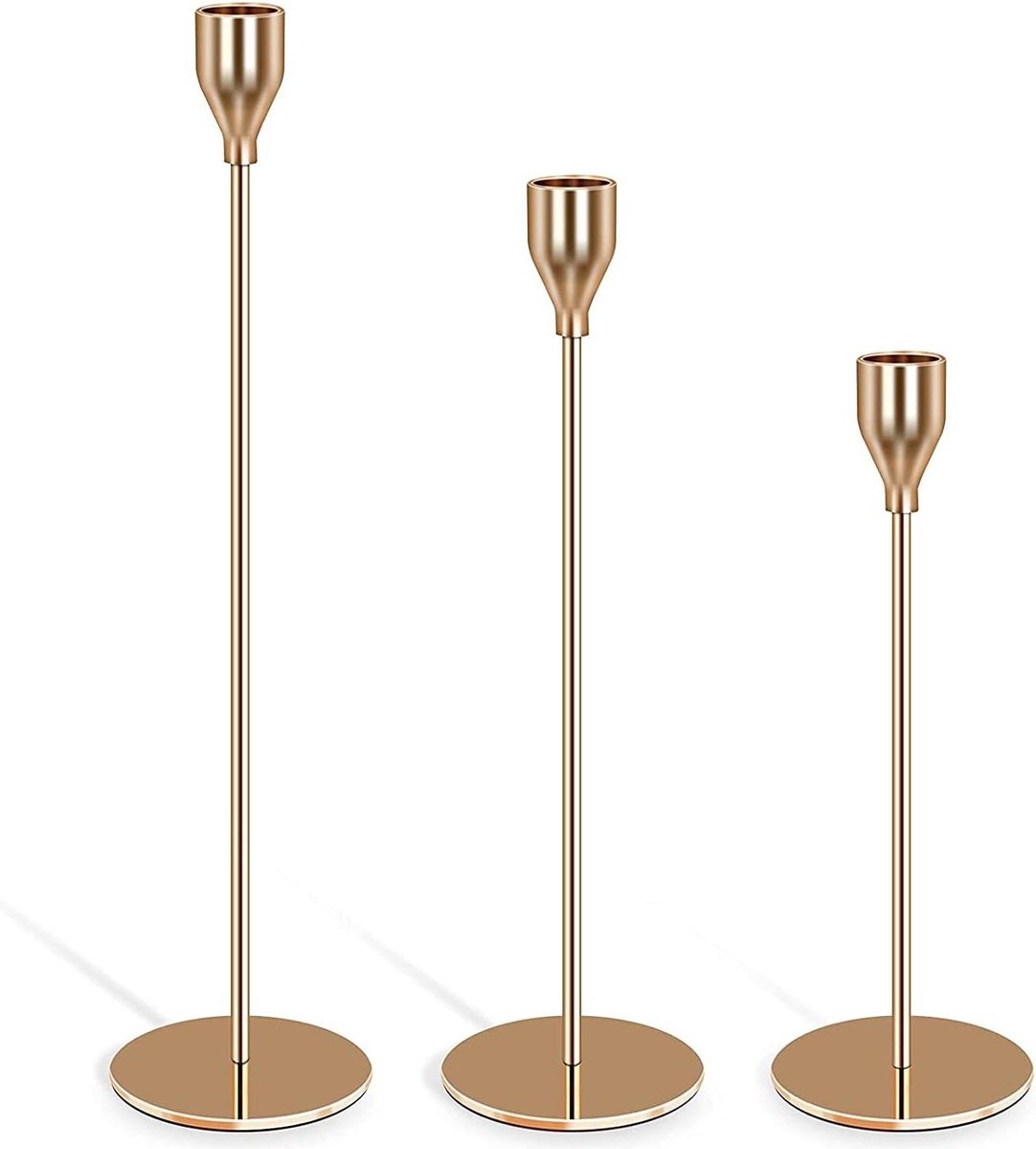 Kaarsenhouder set - Kandelaars metaal - Sfeer creëren - Stevige ronde basis - Set van 3 - Goud