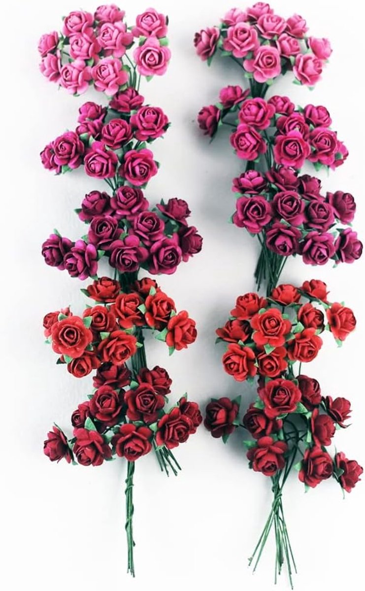 100 Pcs Mini Papier Bloemen Kunstmatige Rozen Gemengde Rode Vijf Kleur Moerbei Papier Bloem 15-18mm Ambachten En Decoratie Diy Craft Benodigdheden Kaart