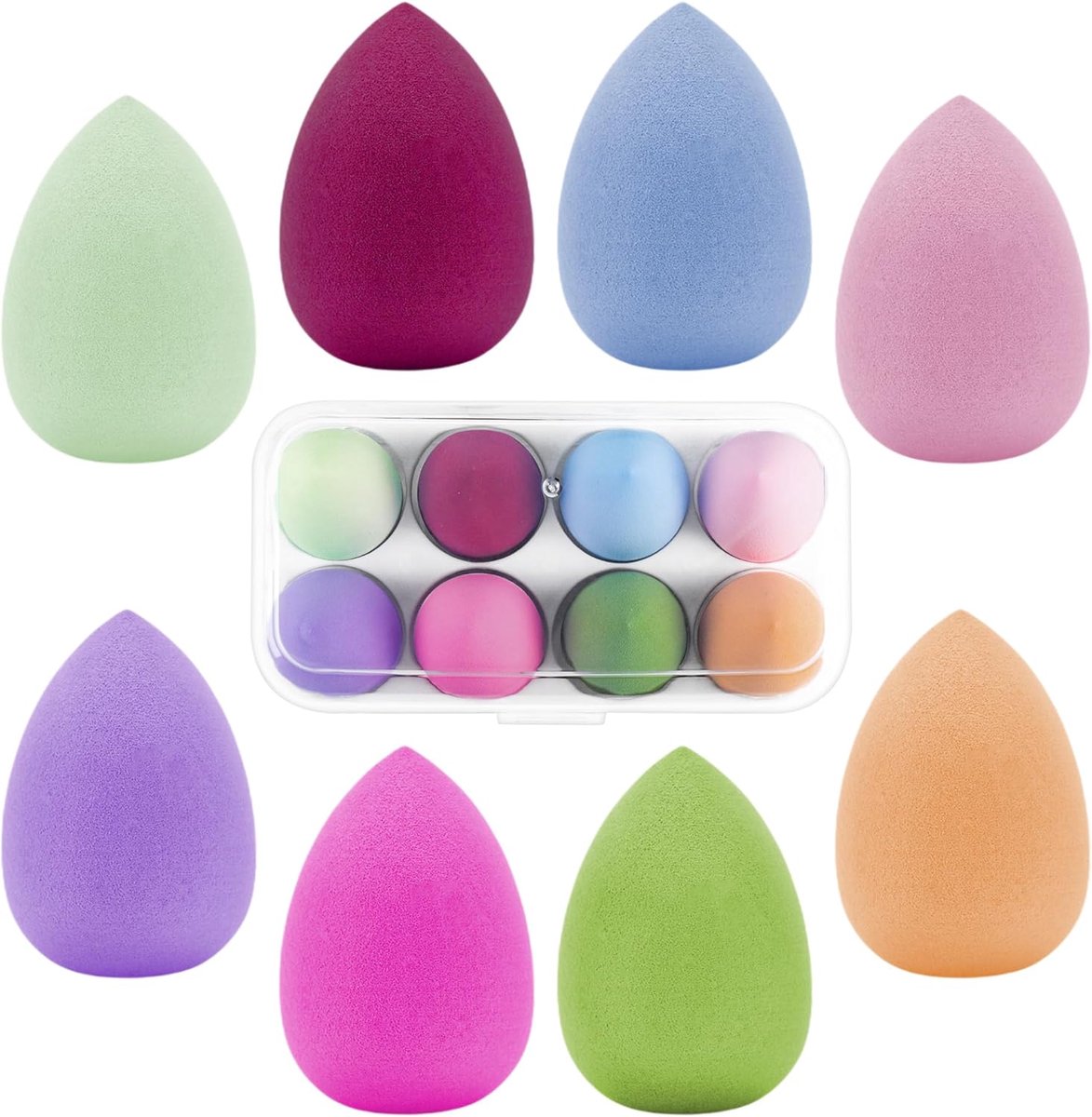 spons, 8 stuks beauty-foundation, blending, beauty-spons, blender voor vloeistof, foundation, poeder, zonwering, poederkwasten, crème, cadeau voor vrouwen