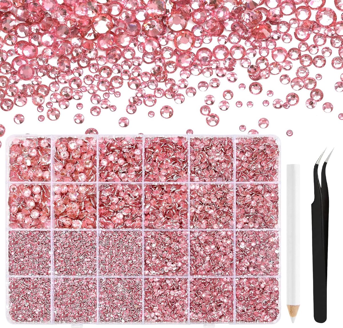 36000 stuks hars strass steentjes 2-6 mm platte achterkant ronde strass steentjes geschikt voor nail art gezicht schilderen kleding en andere handgemaakte doe-het-zelf (lichtroze)