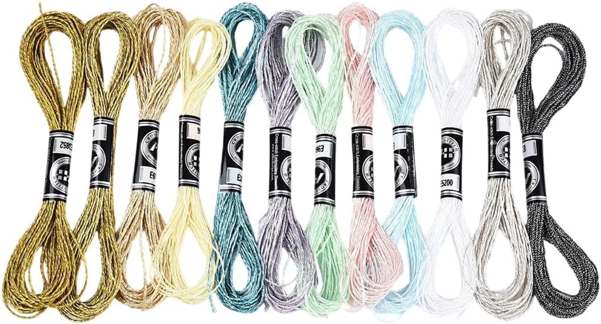 12 strengen 6 strengen metallic handborduurgaren glitter vriendschap armband koord kleurrijke sprankelende polyester kruissteek draad set voor naaien ambachten sieraden armbanden maken