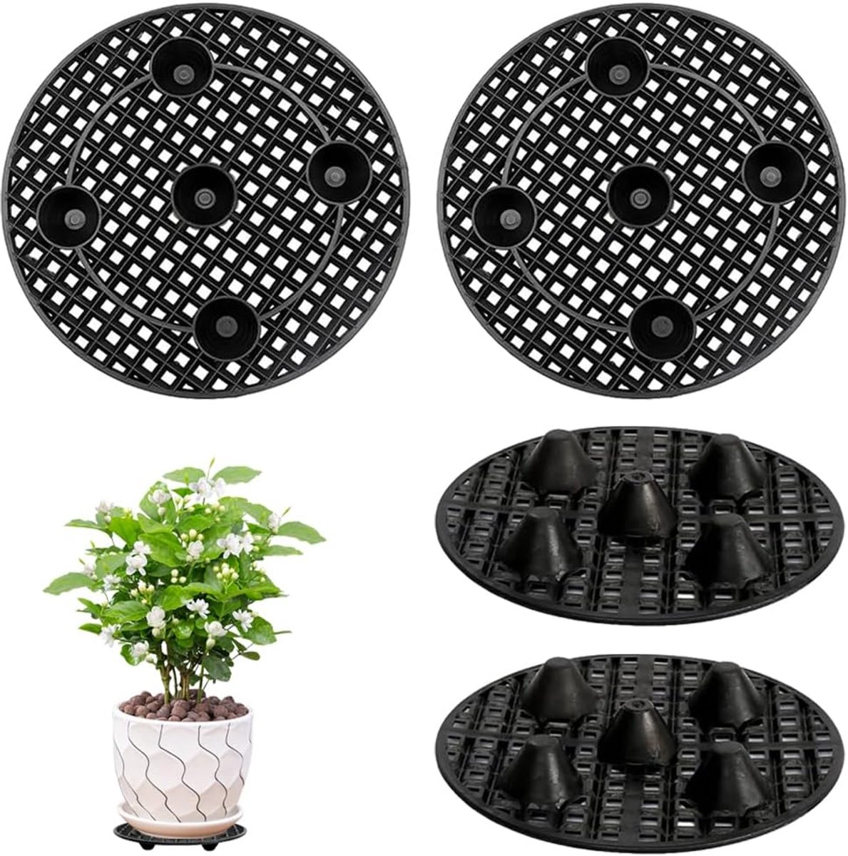4 stuks, bloempotstandaard, drainage, mesh, rond bloempotrooster, pad, rooster van kunststof, voor binnen, bonsai, buiten, schaal, tuin, plantenbak, 20 cm