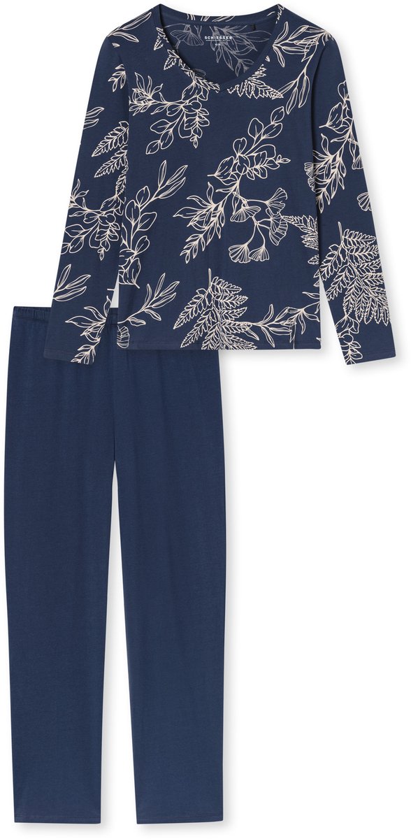 Schiesser pyjama dames - lange mouw - 100% katoen - Admiraal Comfort Essentials - nachtkleding - 50 - Blauw