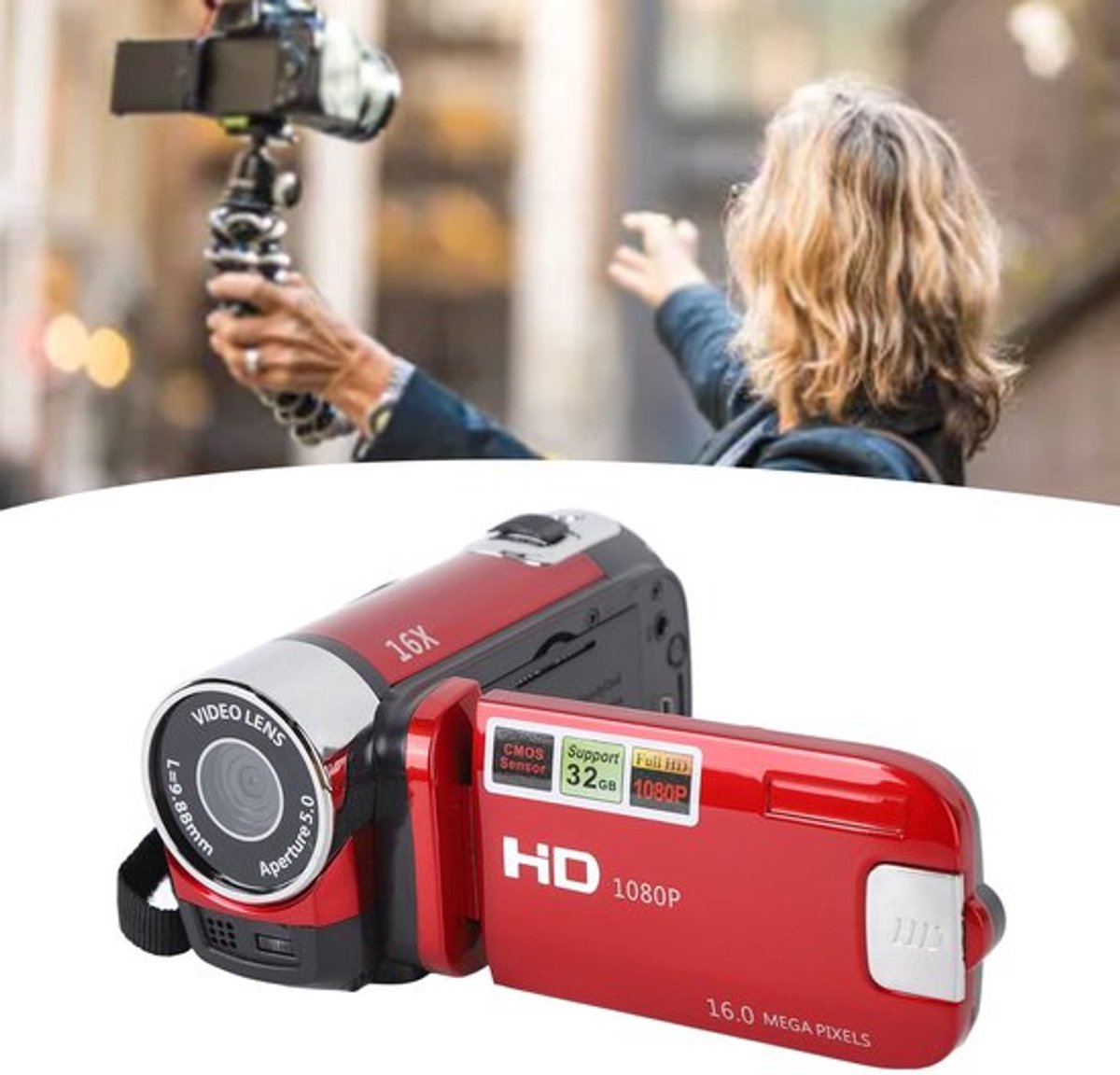 Aladdien - Draagbare digitale camera - 16mp - Vlogging camera voor thumbnail 4