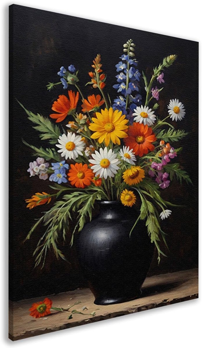 schilderij, Natuur schilderij, Schilderijen canvas Vaas, Wanddecoratie landelijk, Canvas schilderijen, Wanddecoratie canvas 100x150 cm