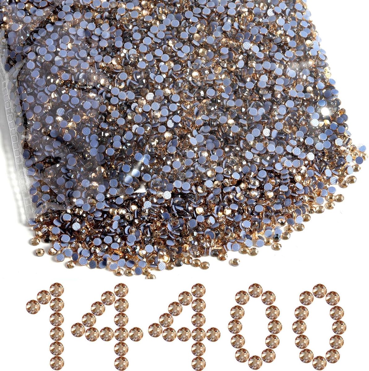 Hotfix steentjes bulk, 14400 stuks gouden hotfix steentjes voor ambachten kleding doe-het-zelf decoratie, gouden schaduw, SS10,2,7-2,9 mm